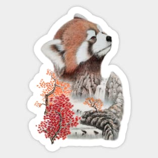 Red panda and autumn landscape Sticker